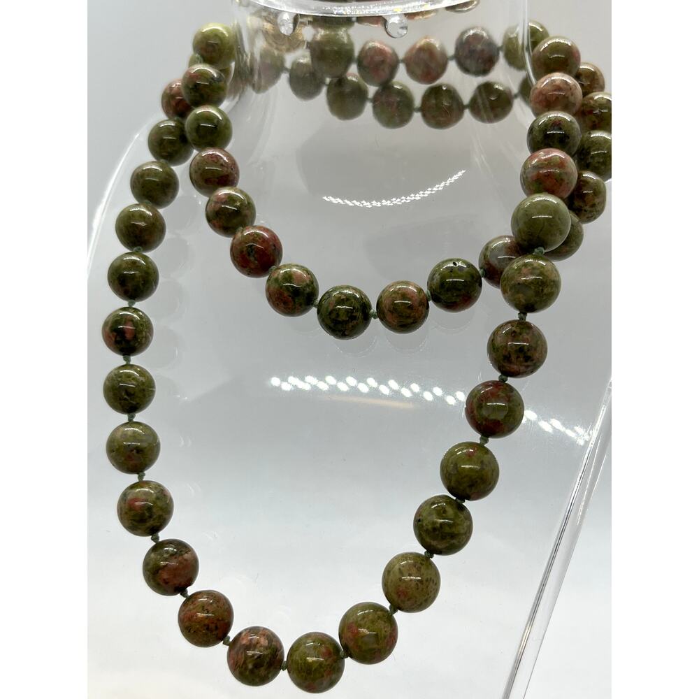 Unakite hand knotted gold filled closure necklace